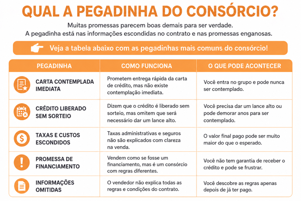 qual a pegadinha do consórcio